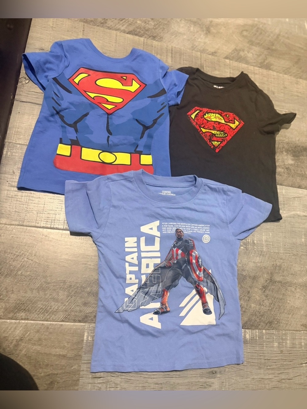 Superhero Kids Costume Tees - Blue & Black Superman and Captain America